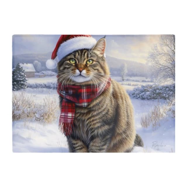 Warren Reed Designer Christmas Tabby Cat Glass Chopping Board
