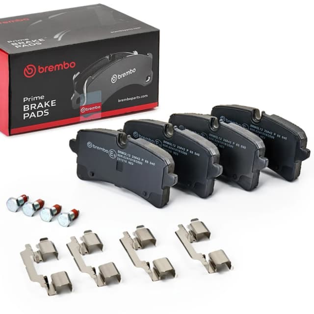 BREMBO P 65 040 Brake pad set PRIME LINE prepared for wear warning indicator, with accessories, with anti-squeak plate Brake Pad Set,disc brake (402)