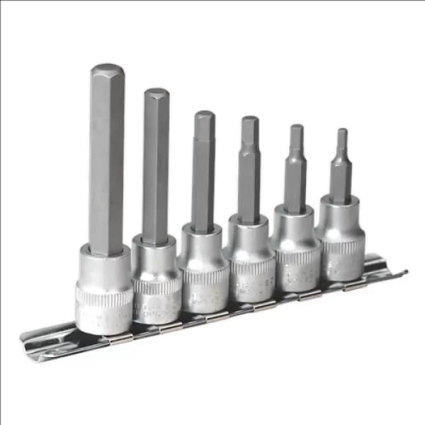 Genuine SEALEY AK6209 Hex Socket Bit Set with Rail 6pc 3/8Sq Drive Metric