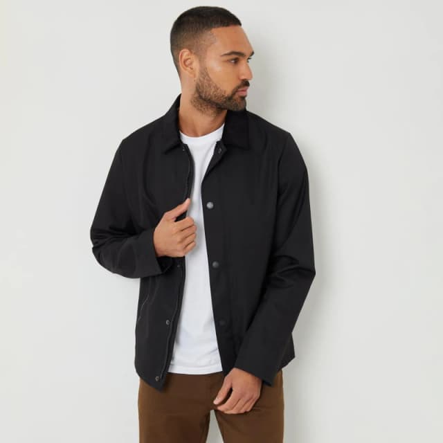 Threadbare Showerproof Corduroy Collar Jacket Black