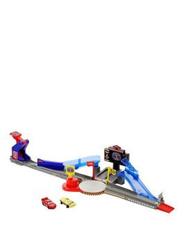 Mattel Disney and Pixar Cars Playset & Toy Car Tongue-Out Lightning McQueen & Crushed Car Piston Cup Stunting Speedway Track Set Includes JHL42