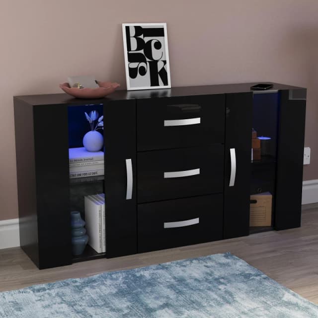 Lassic Astro 2 Door 3 Drawer Multi LED Sideboard Black unisex 3 Drawer