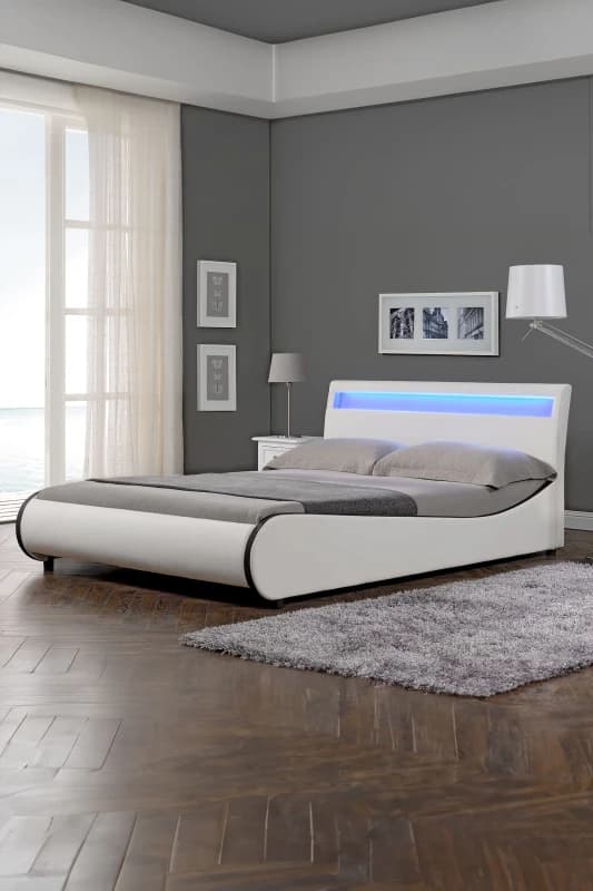 Slumberworx Orion LED Lights Headboard Faux Leather Single Bed Frame (white With Black), White 5.05574E+12