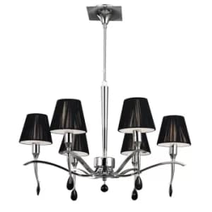 Siena Ceiling Pendant Round 6 Light E14, Polished Chrome with Black Shades And Black Crystal