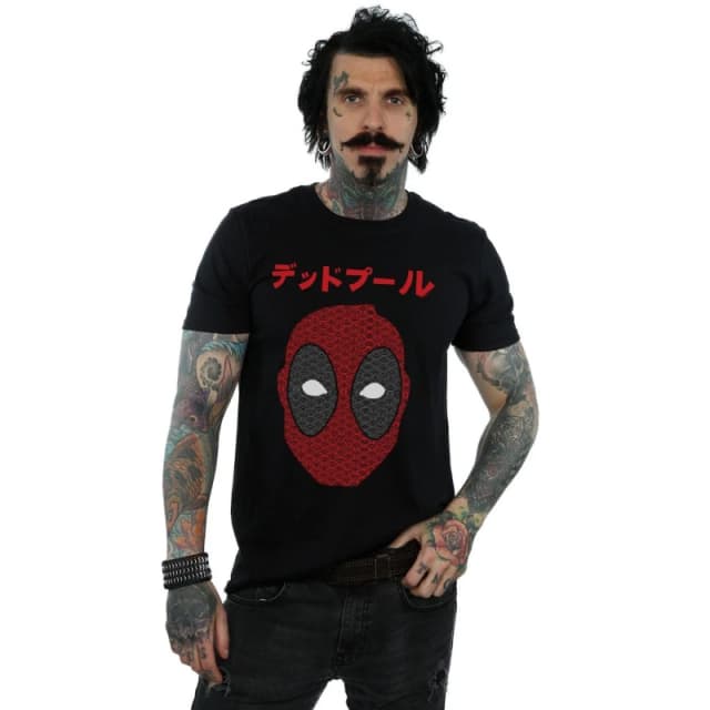 Marvel Marvel Men Deadpool Seigaiha Head T-Shirt in Black Size: Small Black S Male 5059308622556
