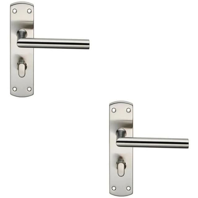 Loops 2x Mitred Lever on Bathroom Backplate Door Handle Thumbturn Lock Satin Steel Metallics