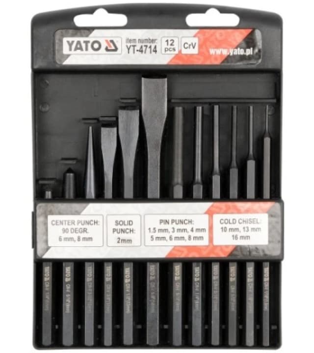 YATO YT-4714 Chisel + Drift Set Number of tools: 12, Chrome Vanadium Steel, Length: 100,120,140,150mm Chrome Vanadium Steel Chisel + Drift Set (6759)