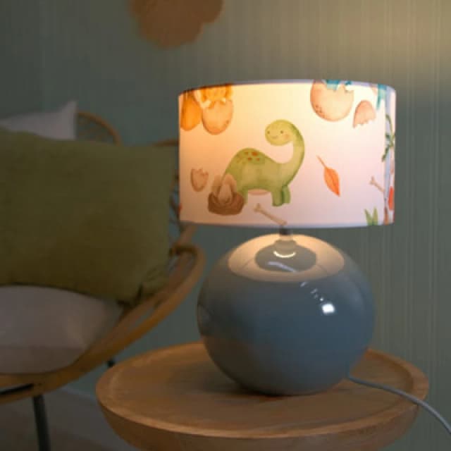 ValueLights ValueLights Bosco Eucalyptus Teal Globe Ceramic Table Lamp with Dino Lamp Shade Multi One Size Unisex 5059406043178