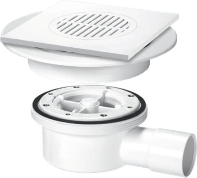 McAlpine VSG52T6WH Two Piece Valve Shower Gully: Tile with removable Grid, 1.5" Horizontal Outlet White