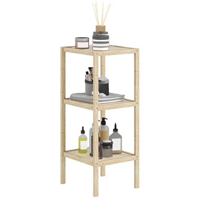 HOMCOM 3-Tier Bathroom Storage Shelving Unit, Freestanding Bamboo Shelves, Natural, Brown 834-746V01ND