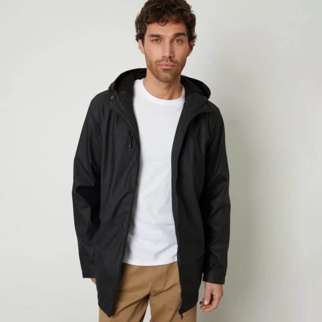 Threadbare Microfleece Lined Hooded Rubberised Raincoat Black