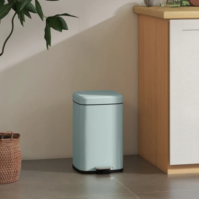 HOMCOM 20L Kitchen Pedal Bin, Metal Rubbish Bin with Soft-close Lid, Light Green 851-039V01GN