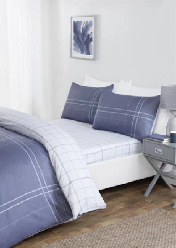 Rapport Home Hudson Microfibre Polyester Check Complete Duvet Set With Pillowcase Mid Navy