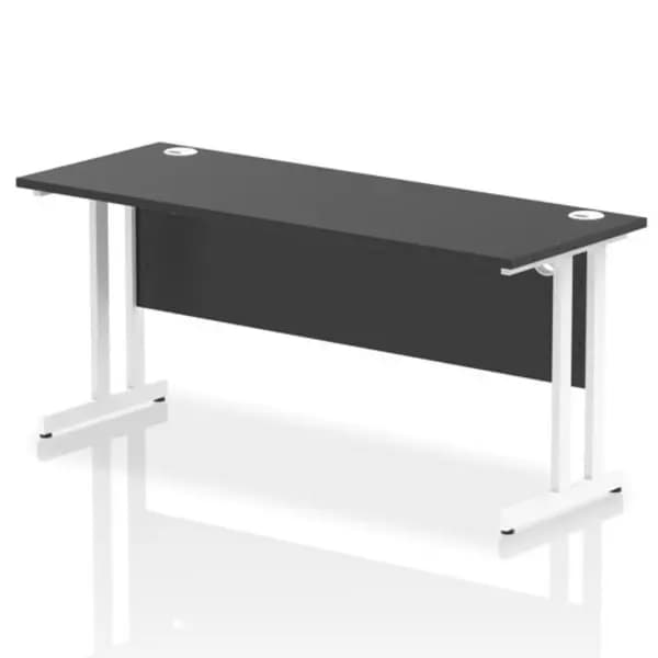 Impulse Impulse 1600 x 600mm Straight Office Desk Black Top White Cantilever Leg IRDC166WBLK