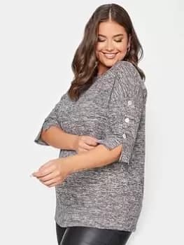 Yours Yours Soft Touch Snap Button Sleeve Jump, Grey, Size 20, Women