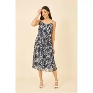 Mela London Navy Floral Strappy Pleated Midi Dress - Blue