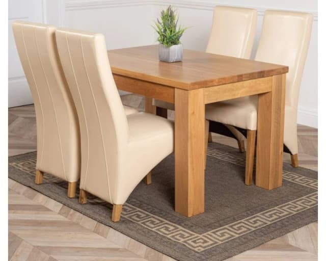 Thats Furniture Dakot 127 x 82cm Oak Small Dining Table & 4 Lola Leather Chairs in Cream Size: 127 x 82cm Cream Unisex 127 x 82 cm