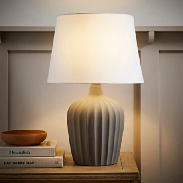 ValueLights ValueLights Serena Natural Tapered Linen Lamp Shade Ribbed Ceramic Table Lamp with LED Bulb in Grey Grey One Size Unisex 5059406065972