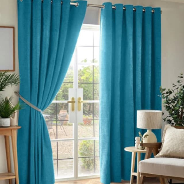Luxury Living Chenille Blackout Ring Top Eyelet Curtains 117Cm X 137Cm Teal