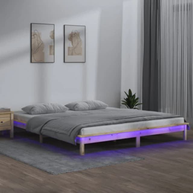 vidaXL LED Bed Frame 150x200cm King Size Solid Wood, Brown 820611
