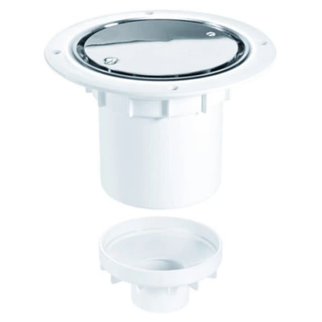 McAlpine TSG2SS 75mm Water Seal Trapped Gully, Clamp Ring and Cover Plate, 110mm or 2" Vertical Solvent Spigot Outlet White