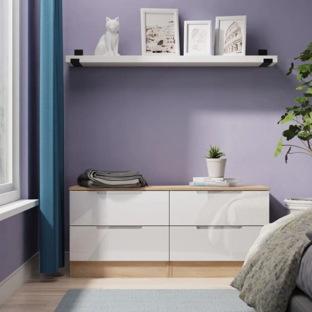 Welcome Furniture Ready Assembled Milan 4 Drawer Bed Box In White Gloss & Bardolino Oak, White MIL036WGBO