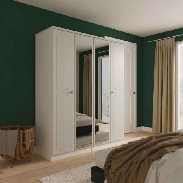 Welcome Furniture Ltd Pembroke 4 Door Double Mirror Wardrobe in Grey Ash - Ready Assembled, Grey PEM189GA