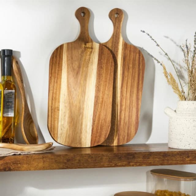 OHS OHS Set of 2 Acacia Wood Serving Chopping Board Cheese Cutting Board in Walnut Walnut One Size Unisex 5027434234738