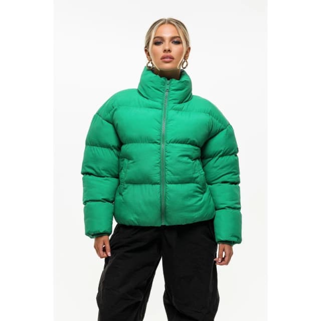 Good For Nothing Womens Oversized Water Resistant Short Puffer Jacket Green female 6 (2XS)
