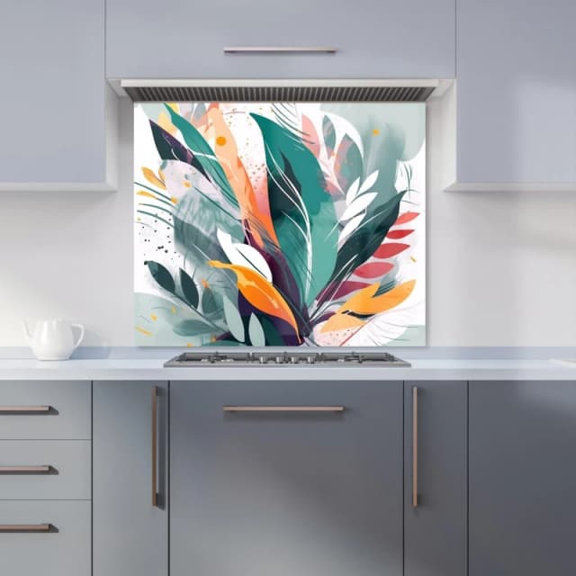 Warren Reed - Designer Coloured Abstrace Feather Leaves Kitchen Splashback in Green Size: 600mm x 750mm Green Unisex 600mm x 750mm