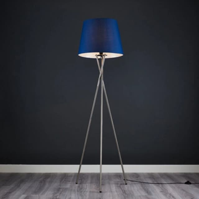 ValueLights ValueLights Camden Brushed Chrome Tripod Floor Lamp with Tapered Shade and Bulb in Navy Navy One Size Unisex 5055759992996