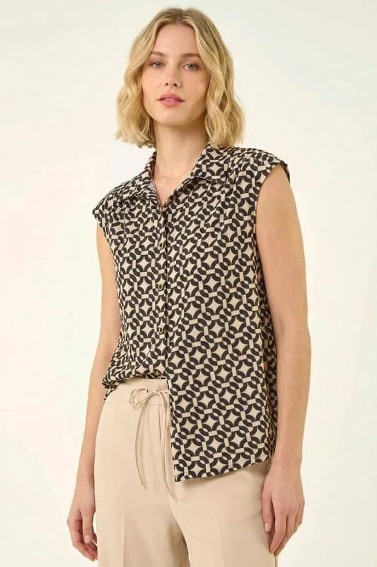 Roman Womens Geometric Sleeveless Shirt in Black Size: 18 Black Female 18