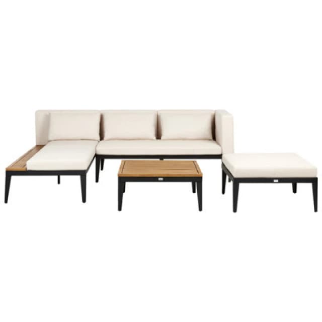 Beliani Garden Lounge Set With Table And Ottoman 3 Seater Bracciano Right Hand Certified Acacia Wood Light Beige