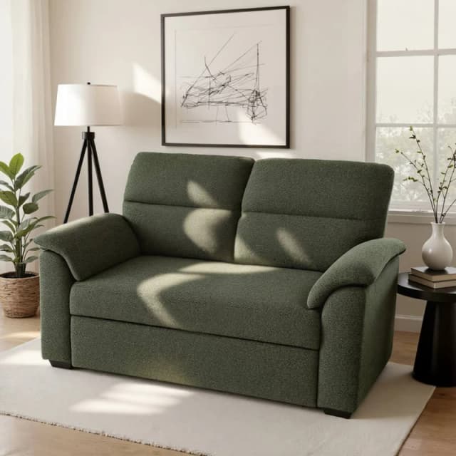 Home Garden Direct Tivoli - 2 Seater Pull out Sofa Bed in Luxury Boucle Woven Fabric in Green Green Unisex 2 Seater