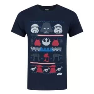 Star Wars Mens Dark Side Fair Isle Christmas T-Shirt (2XL) (Blue)