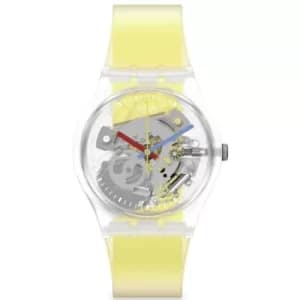 Unisex Swatch Clearly Yellow Striped Watch