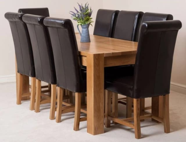 Thats Furniture Kuba 180 x 90cm Chunky Oak Dining Table & 8 Washington Leather Chairs in Brown Brown Unisex 180 x 90 cm