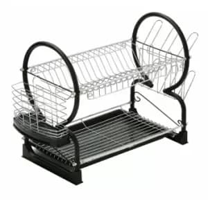 Black Enamel Coated Frame 2 Tier Dish Drainer - Premier Housewares