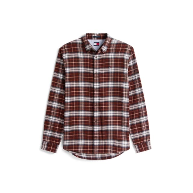 Tommy Jeans Mens TJ Flannel Long Sleeve Patterned Shirt Rich Brown male S