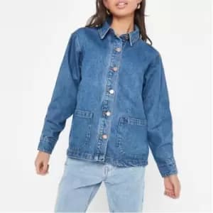 Missguided Petite Oversized Button Through Denim Jacket - Blue