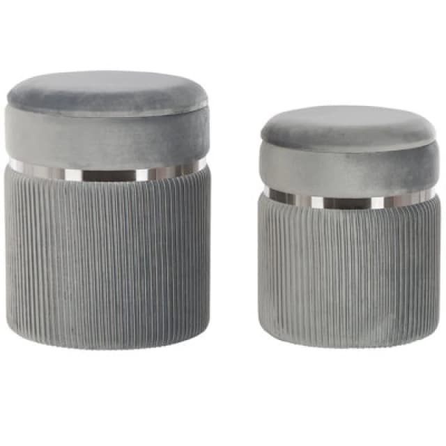 Beliani Set Of 2 Storage Pouffes Camdenton Velvet Light Grey