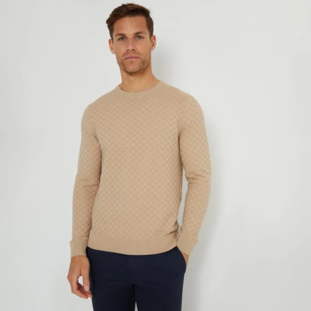 Threadbare Textured Knit Crew Neck Jumper - Beige Beige S