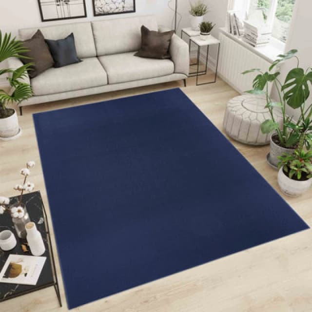 Simple Low Pile Modern Tufted Area Rugs For Living Room With Felt Backing Navy 120X170 Cm
