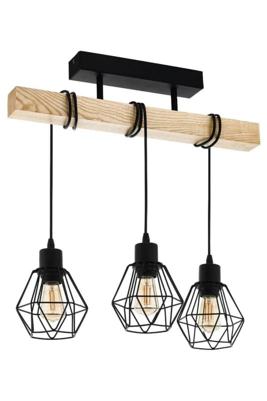 EGLO Eglo Townshend Natural Wood And Metal 3 Light Ceiling Pendant in Light Brown Light Brown One Size Unisex 9002759440749