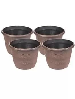 Set Of 4 Acorn Round Planters - Warm Copper (25M)