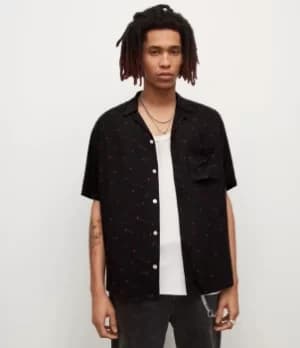 AllSaints Mens Morse Code Shirt, Black/Red, Size: L