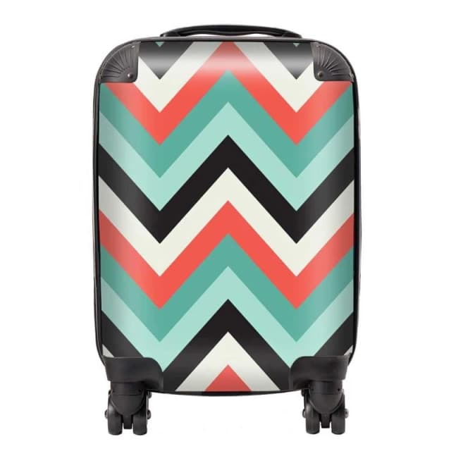 Warren Reed - Designer Geometric Colored Chevron Pattern Suitcase in Green Size: Large Green Unisex Large