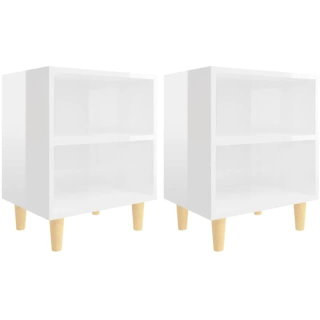 VIDAXL Bed Cabinets Solid Wood Legs 2 pcs High Gloss White 40x30x50cm Vidaxl 8720286356012