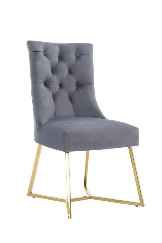 Life Interiors Life Interiors Single Ambra Modern Velvet Dining Chair with Gold Legs, Ring Handle & Tufted Back in Grey Grey One Size Unisex 505666001