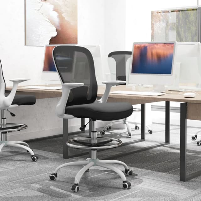 HOMCOM HOMCOM Drafting Chair, Ergonomic Office Chair with Flip-up Armrest in Black One Size Unisex 5063603121485